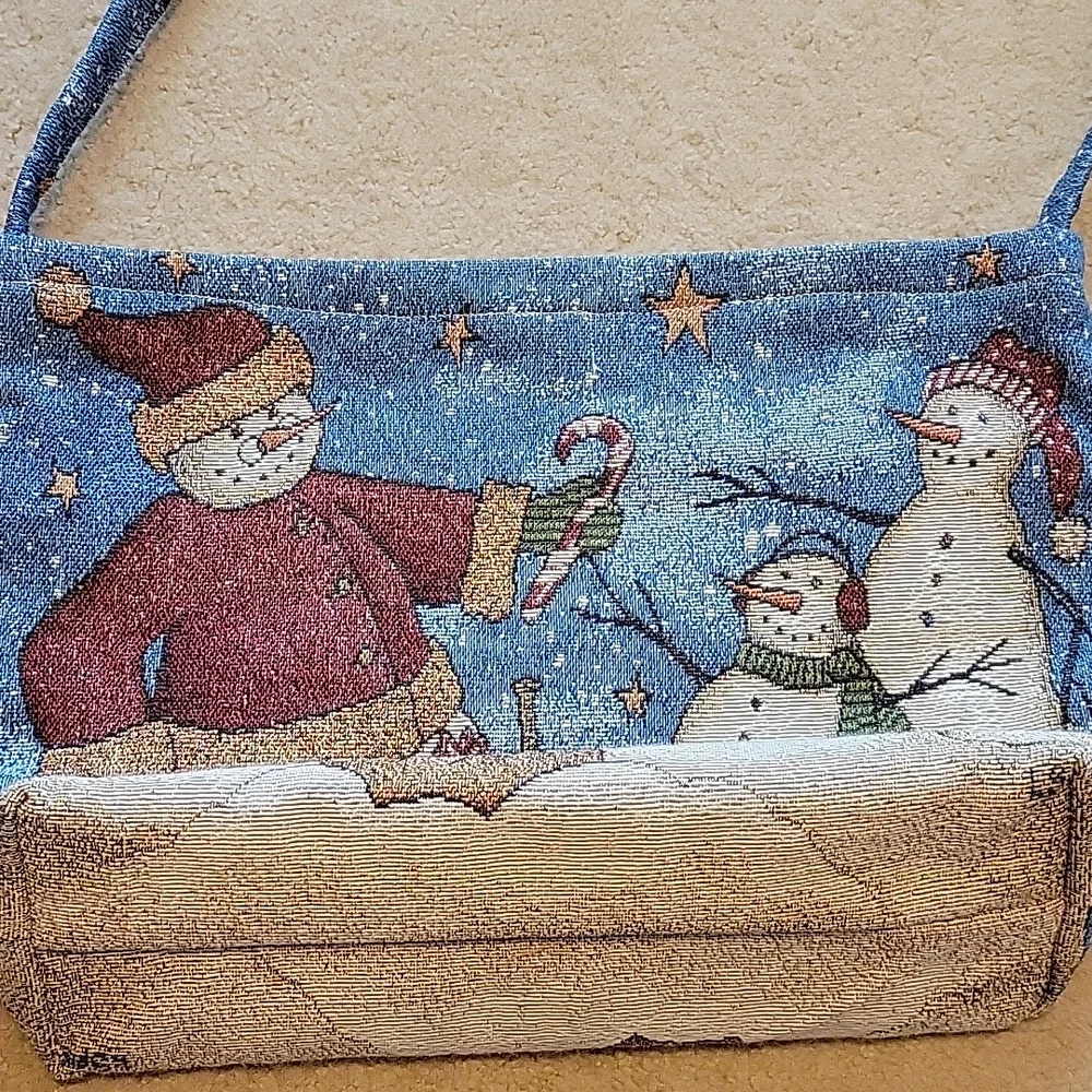 Snowman Tapestry Tote Bag Handmade by Rosa